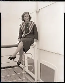 Legs Crossed Prints: Ruth Gordon Sitting on Rail of Queen Mary