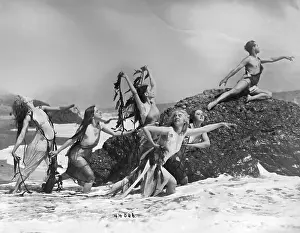 Ruth St. Denis and Ted Shawn with Dancers at Beach