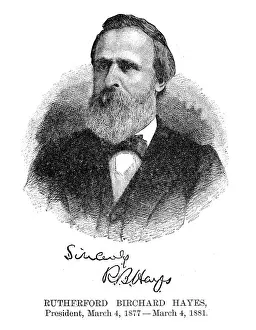 Rutherford B Hayes - USA President engraving with his signature 1888