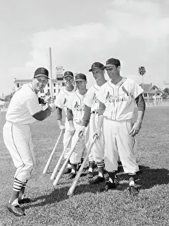 Stan Musial Prints: S. Musial Shows Teammates Batting Stance