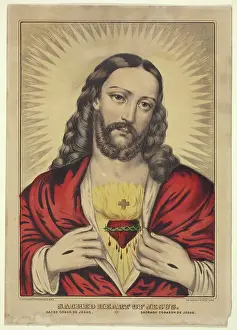 Prints of Sacred Heart of Jesus by American artists Nathaniel Currier and James Merritt Ives, date unknown. Gift of C.H. Eisinger and Family. (Photo by Indianapolis Museum of Art/Getty Images) World Religion Prints: Sacred Heart of Jesus