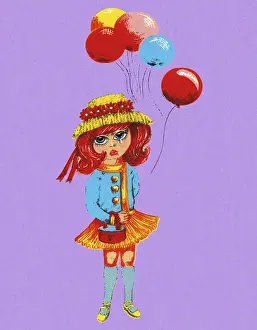 Facial Expre Prints: Sad Groovy Girl With Balloons