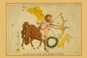 Astrology Prints: Sagittarius and Corona Australis, Microscopium, and Telescopium