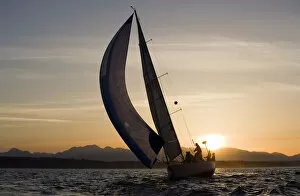 Unrecognizable Person Gallery: Sailboat at Sunset, Seattle, Washington