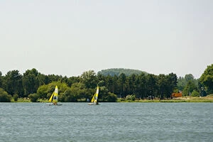 Two sailboats in a lake, Bordeaux Lake, Bordeaux, Aquitaine, France