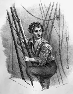 Rigging Prints: Sailor Climbing The Rigging Of A Ship