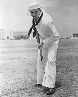 Norfolk Prints: Sailor Sam Snead Holding Rifle with Bayonet