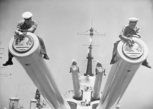 Portsmouth Prints: Sailors Atop Battleship Guns