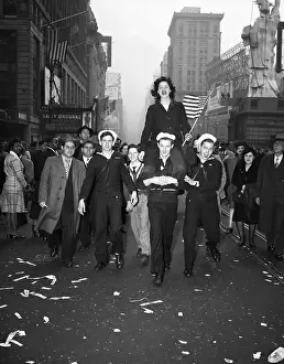 Sailors Prints: Sailors Carry Woman Down Street