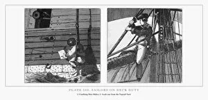 Images Dated 7th April 2017: Sailors on Deck Duty Engraving, 1851