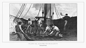 Images Dated 7th April 2017: Sailors on Deck Duty Engraving, 1851