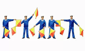 Images Dated 10th February 2007: Sailors demonstrating flag semaphore system