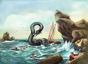 Sailors Trying to Escape from Sea Monster