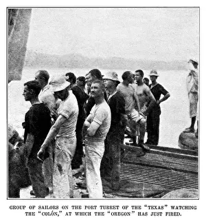 United States Ships (USS) Prints: Sailors on the USS Texas watching the Spanish Destroyer Colon