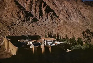 Prints of A high-angle view of Saint Catherine's Monastery at the foot of Mount Sinai in the Sinai Peninsula, Egypt, circa 1955 Moments of Everyday Brilliance: Saint Catherine's Monastery, Sinai Peninsula, Egypt