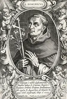 Saint Dominic Holding Cross and Long Stem Flowers