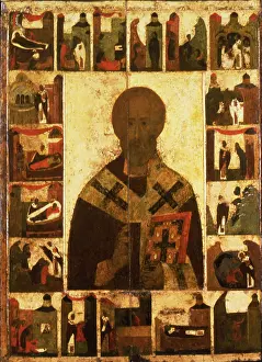 Prints of Saint Nicholas with scenes from his life, 14th century. Found in the collection of the State Tretyakov Gallery, Moscow. (Photo by Fine Art Images/Heritage Images/Getty Images) Celebrate the Season: A Curated Collection of Christmas Art: Saint Nicholas with scenes from his life, 14th century. Artist: Russian icon