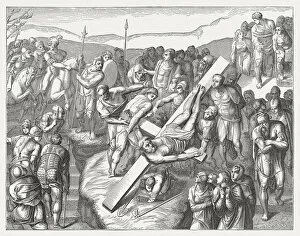 Images Dated 7th August 2015: Saint Peters Crucifiction by Michelangelo, published in 1878