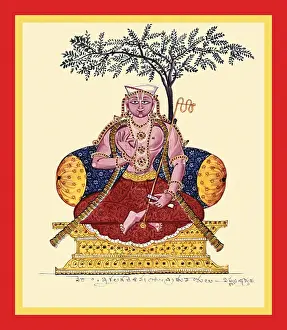 Stick Prints: Saint seated on a throne in the shade of a tree