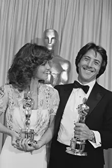 Sally Field and Dustin Hoffman Holding Oscars