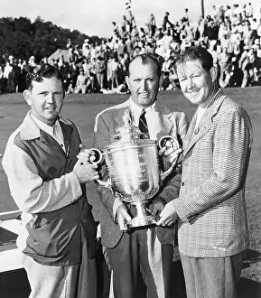 Sam Byrd, Ed Dudley, and Byron Nelson Holding Trophy