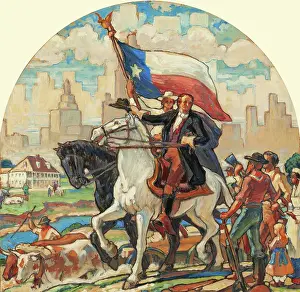 San Antonio Prints: Sam Houston under the Texan Flag