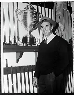 Sam Snead Posed Next to PGA Trophy