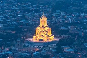 Images Dated 14th July 2016: The Sameba cathedral at night, Tbilisi
