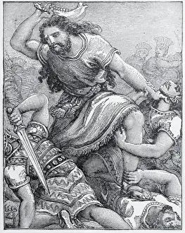 Samson Prints: Samson with Weapon in Hand Against Philistines