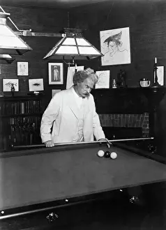 Billiard Cue Prints: Samuel Clemens Playing Billiards