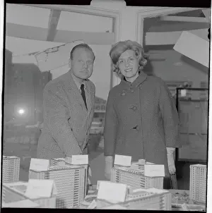 Samuel J Prints: Samuel LeFrak and Wife Standing with Building Models