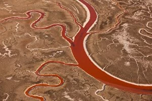 San Francisco Bay salt flats, with meandering water channels in California, USA