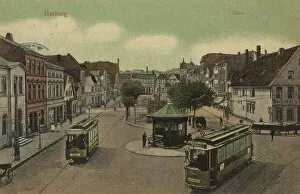 Historic Center Collection: Sand Harburg, Tramway, Hamburg, Germany, postcard with text, view around ca 1910, historical