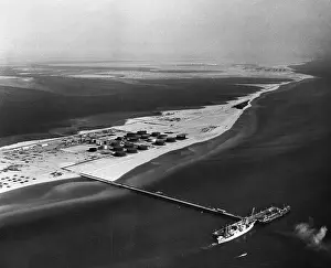 Saudi Arabia Prints: Sandbar W/Long Pier And Oil Tanks