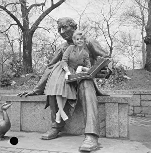 Sandra Dee Posing on Statue