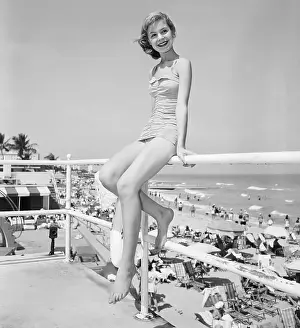Swimwear Prints: Sandra Dee in Swimsuit at Beach