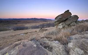 Sandstone rock formation with twilight horizon, Barkly East, Eastern Cape, South Africa