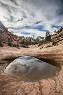 Images Dated 17th February 2016: Sandstone rocks and pool, Zion National Park, Utah, USA