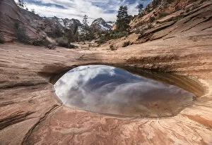 Images Dated 17th February 2016: Sandstone rocks and pool, Zion National Park, Utah, USA