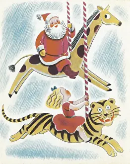 Santa Prints: Santa on Carousel