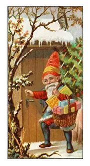 Santa Claus bringing presents at christmas art nouveau illustration