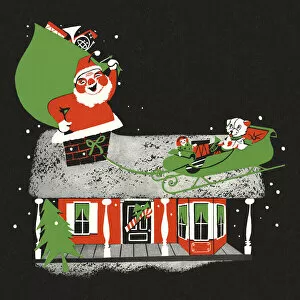 Images Dated 21st December 2015: Santa Claus on the Roof of a House