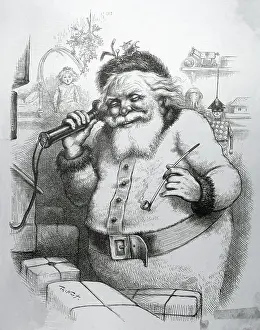 Cartoonist Prints: Santa Claus Talking On A Telephone by Thomas Nast