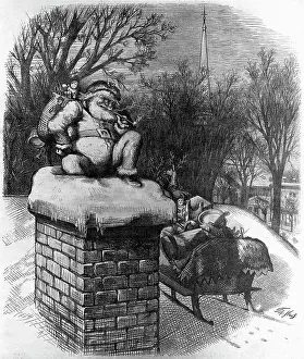 Sleigh Prints: Santa Claus Waiting On The Roof