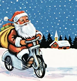 Santa Riding a Motorized Bike