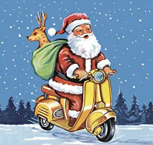 Moped Prints: Santa on Scooter