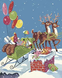 Sleigh Prints: Santas Sleigh on Roof