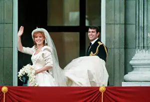 Groom Prints: Sarah Ferguson Waving to Wedding Goers with Prince Andrew