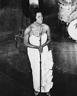 Sarah Vaughn at Microphone