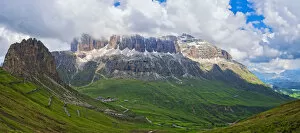 Images Dated 9th July 2013: Sass Pordoi on a cloudy day, Dolomites, Trentino, Italy